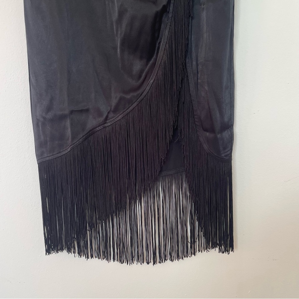 Anthropologie Women’s Long Black Asymmetrical Fringe Satin Split Skirt Size 6 - Picture 10 of 12